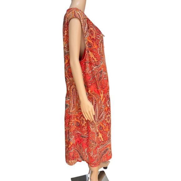 Lauren Ralph Lauren Orange Paisley Print Smocked Waist Layered Dress Sz 22W NWT - Picture 2 of 7